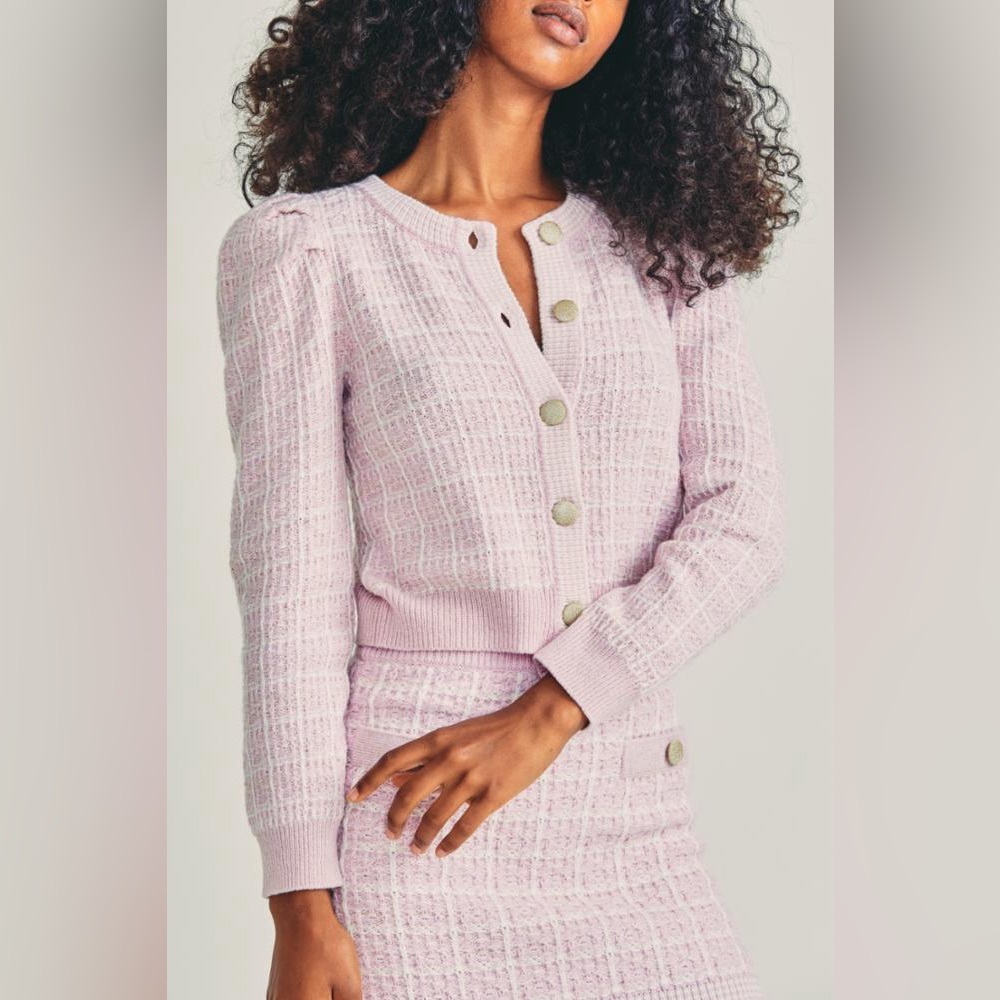 W/ Tags LoveShackFancy Daughter Checked Cropped Cardigan Sweater in Pink Winds M